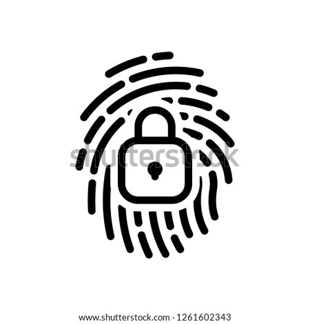 Fingerprint with close lock, personal protect, secutiry icon. Black icon on white background