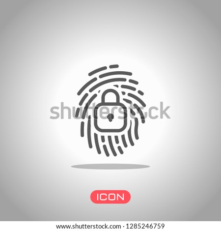 Fingerprint with close lock, personal protect, secutiry icon. Icon under spotlight. Gray background