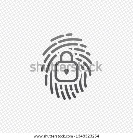 Fingerprint with close lock, personal protect, secutiry icon. On grid background