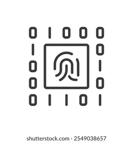 Código de huellas dactilares, icono en el diseño de línea. Huella digital, código, biométrico, seguridad, escaneo, autenticación, acceso en el Vector de fondo blanco. Icono de trazo editable de código de huellas dactilares