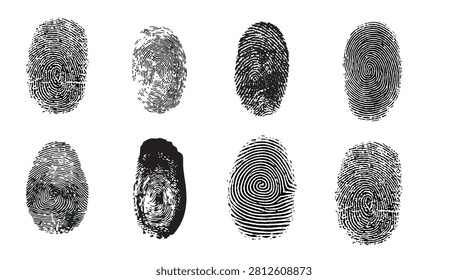 Fingerprint Collection, Biometric Identification, Forensic Evidence, Security Icons