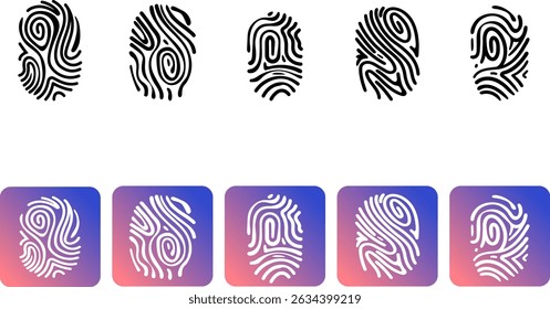 Conjunto de vetores de coleta de impressão digital - ícones de identidade biométrica