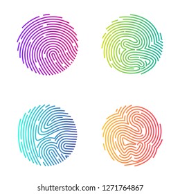Fingerprint color gradient round logo. Identification to save personal data. Identity recognition program.