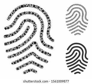 Fingerprint composition of tremulant parts in different sizes and color tinges, based on fingerprint icon. Vector tremulant parts are united into collage.