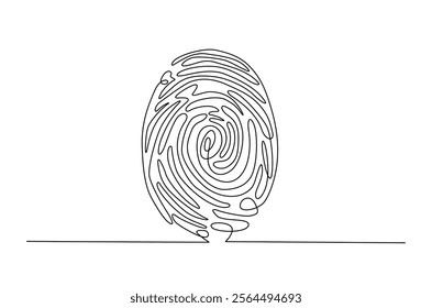 Fingerprint in continuous one line design. Personal identification biometric scan symbol on white background.