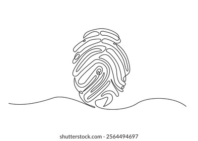 Fingerprint in continuous one line design. Personal identification biometric scan symbol on white background.