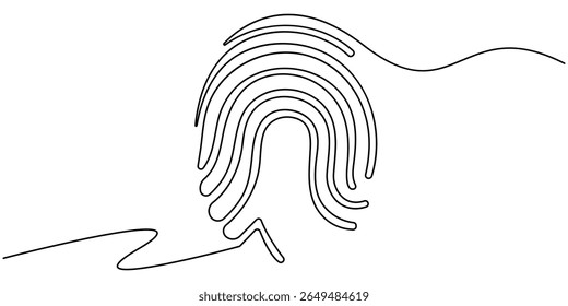 huella digital continua de una línea de dibujo, dibujo lineal de una huella digital. Dibujo de línea continuo del símbolo de escaneo biométrico sobre fondo blanco, Dibujo lineal de una huella digital. Continuo