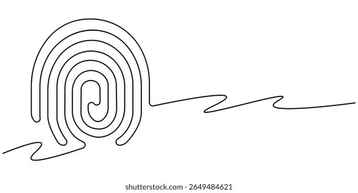huella digital continua de una línea de dibujo, dibujo lineal de una huella digital. Dibujo de línea continuo del símbolo de escaneo biométrico sobre fondo blanco, Dibujo lineal de una huella digital. Continuo