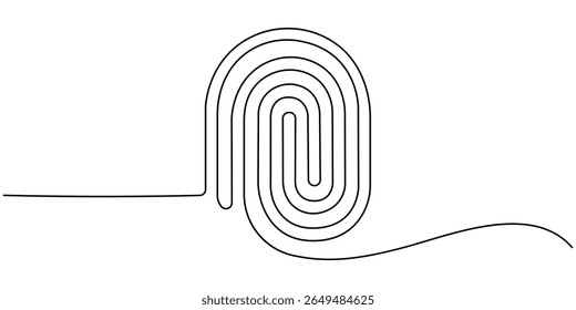 fingerprint continuous one line drawing, Linear drawing of a fingerprint. Continuous line drawing of biometric scan symbol on white background, Linear drawing of a fingerprint. Continuous