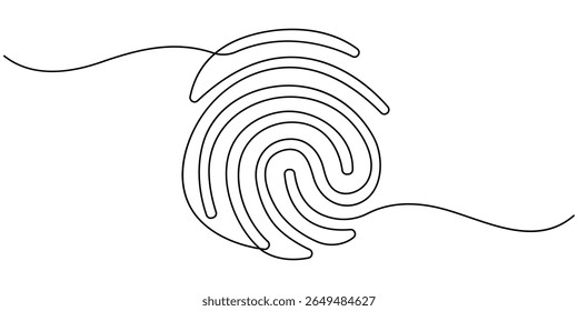 impressão digital desenho contínuo de uma linha, desenho linear de uma impressão digital. Desenho de linha contínua do símbolo de digitalização biométrica em fundo branco, desenho linear de uma impressão digital. Contínuo