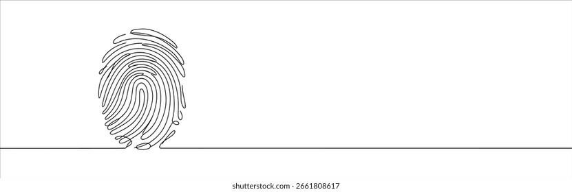 Impressão digital contínua de uma linha de desenho do símbolo de digitalização biométrica em fundo branco.