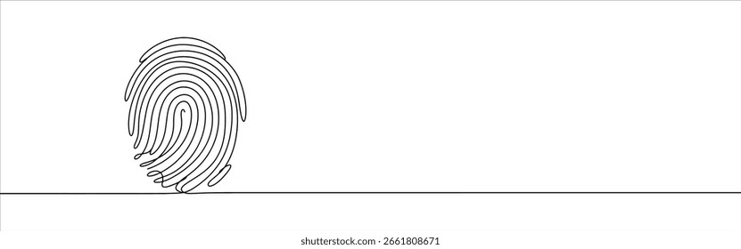 Impressão digital contínua de uma linha de desenho do símbolo de digitalização biométrica em fundo branco.