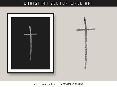 Fingerprint cross. Christian scripture motivation poster and inspirational wall art. Bible verse. Christian quote for inspiration. Vector illustration.