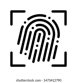 Fingerprint Dactylogram Scanner Vector Sign Icon Thin Line. Artificial Intelligence Biometric Function System Linear Pictogram. Technology Support, Cyborg, Microchip Contour Illustration