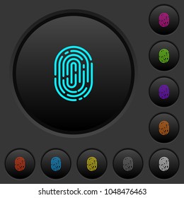 Fingerprint dark push buttons with vivid color icons on dark grey background