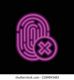 Fingerabdruck mit Verweigerung, lehnen einfache Symbol-Vektorgrafik. Flaches Design. violetter Neon auf schwarzem Hintergrund.ai