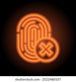 Huella digital con negar, rechazar el Vector de íconos simples. Diseño plano. Neón naranja sobre fondo negro.ai
