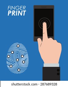 Fingerprint design over blue background, vector illustration