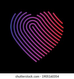 Fingerprint designed heart icon. Heart of thin lines. Symbol of love, security or marriage. Simple flat vector sign