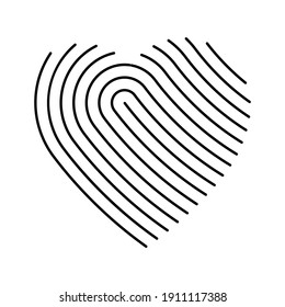 Fingerprint designed heart icon. Heart of thin lines. Symbol of love, security or marriage. Simple flat vector sign