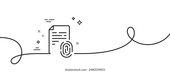 Fingerprint document line icon. Continuous one line with curl. Finger print scan sign. Biometric identity symbol. Fingerprint single outline ribbon. Loop curve pattern. Vector