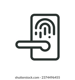 Bloqueo de puerta de huellas digitales, icono vectorial de cerradura de puerta biométrica con trazo editable