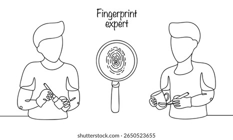 A fingerprint expert examines fingerprints to establish a person's identity or to link them to a crime scene. They apply a special compound to the surface of a cup and take fingerprints from it.