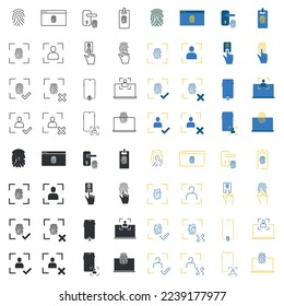 fingerprint and face recognition vector icon set laptop and smartphone 