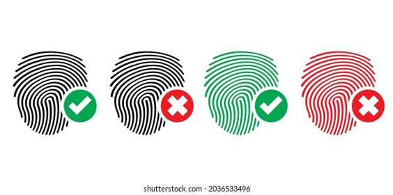 Fingerprint or finger print pictogram. Personal touch id app for right, wrong or lock, unlock scan. Human fingerprints icon. Vector sign. Password, blocking, security concept.