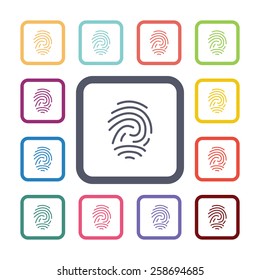fingerprint flat icons set. Open colorful buttons 