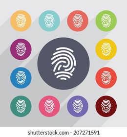 fingerprint, flat icons set. Round colorful buttons. Vector