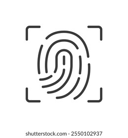 Fingerprint focus, icon in line design. Fingerprint, focus, recognition, clarity, biometric, identification, scan on white background vector. Fingerprint focus editable stroke icon