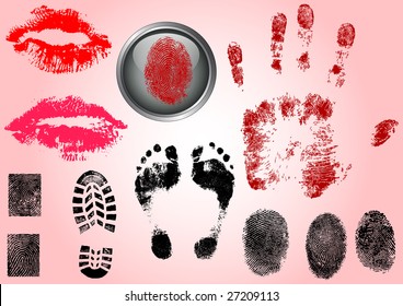 Fingerprint Footprints and Lips - Very accurately scanned and traced ( Vectors are transparent so it can be overlaid on other images, vectors etc.)