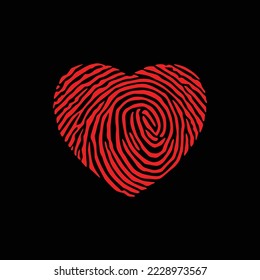 fingerprint in the form of a heart.vector illustration.linear style.hand drawn elements isolated on black background.modern design for t shirt,greeting card,flyer,banner,print,etc