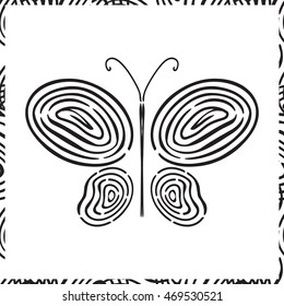 Fingerprint hand drawn butterfly isolated on white background