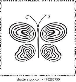 Fingerprint hand drawn butterfly isolated on white background