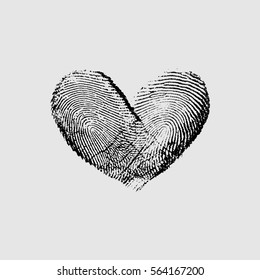 Fingerprint Heart Black VII - vector isolated love symbol for save the date, marriage and wedding invitation