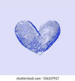 Fingerprint Heart Blue - vector isolated love symbol for save the date, marriage and wedding invitation