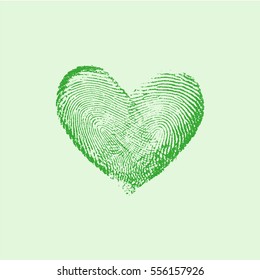 Fingerprint Heart Green - vector isolated love symbol for save the date, marriage and wedding invitation