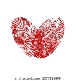 Fingerprint heart, love red ink symbol or pattern. Wedding card thumb grungy print, Valentine holiday fingermark pattern, 8 March ink fingerprint heart vector texture. Romantic love thumbprint symbol