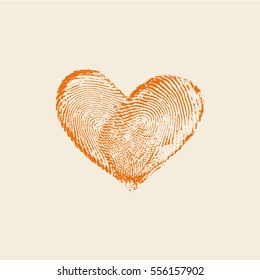 Fingerprint Heart Orange - vector isolated love symbol for save the date, marriage and wedding invitation