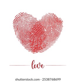 Coração de impressão digital. Amor vermelho isolado no fundo branco. Ilustração de amor bonito. Elementos de design para o dia dos namorados, casamento, cartão de felicitações, banner, cartaz. Vetor de forma do coração. Amor, ícone do coração.