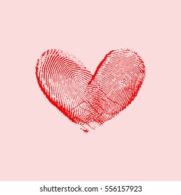 Fingerprint Heart Red - vector isolated love symbol for save the date, marriage and wedding invitation