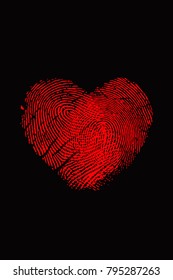 Fingerprint heart shape in red. 