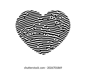 Fingerprint heart silhouette. Black heart shape human finger print isolated on white background. Vector illustration