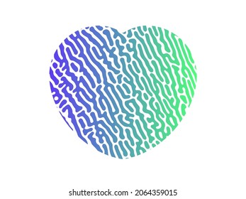 Fingerprint heart silhouette. Green heart shape human finger print isolated on white background. Vector illustration