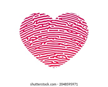 Fingerprint heart silhouette. Red heart shape human finger print isolated on white background. Vector illustration