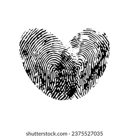 Fingerprint heart, Valentine holiday ink pattern. Wedding card thumbprint texture backdrop, marriage anniversary invitation fingermark background or 8 march celebration ink fingerprint vector symbol