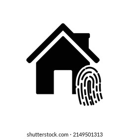 vector de icono de huella digital en el hogar.  Escaneo de identificación de una huella digital en el teléfono de la casa