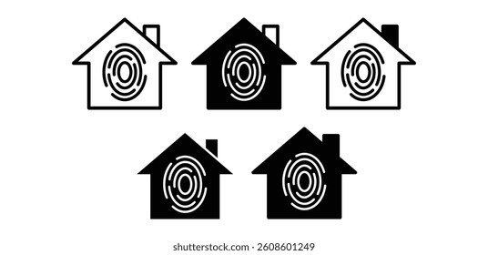 Fingerprint House Icons Black and White Color Vector Design